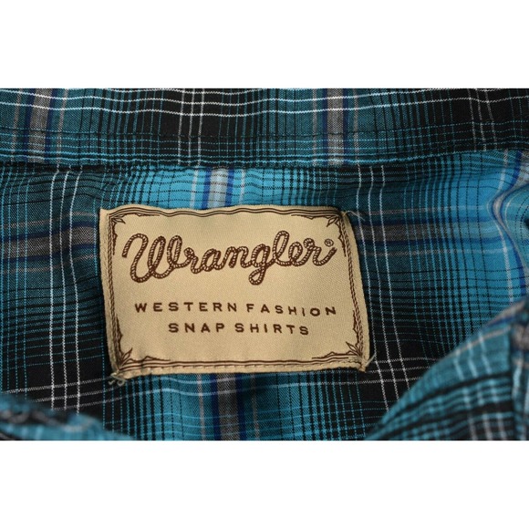 Wrangler Western Short Sleeve Button Up Mens Small Button Up Shirt Blue Plaid - Picture 2 of 2